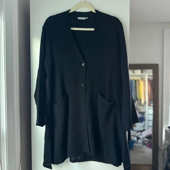 MASAI | COTTON BLEND BOHO BLACK POCKET DOUBLE BUTTON OPEN SLIT CARDIGAN SHACKET - Picture 2 of 10